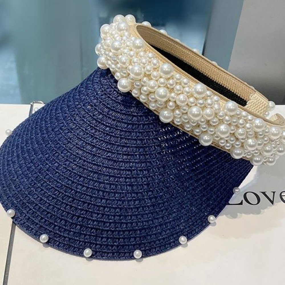 H.O.P.E | Navy & Cream Imitation Pearl-Accent Visor